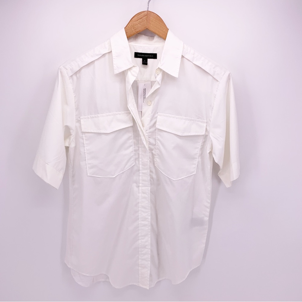 Banana Republic Women Small White Button Up Cotton Mesh Sheer Back Shirt NWT D9